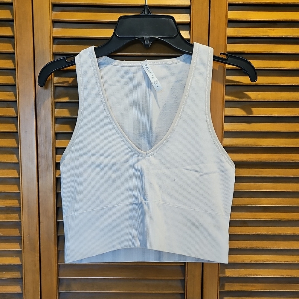 Athleta Cream Ribbed V-Neck Crop Tank
